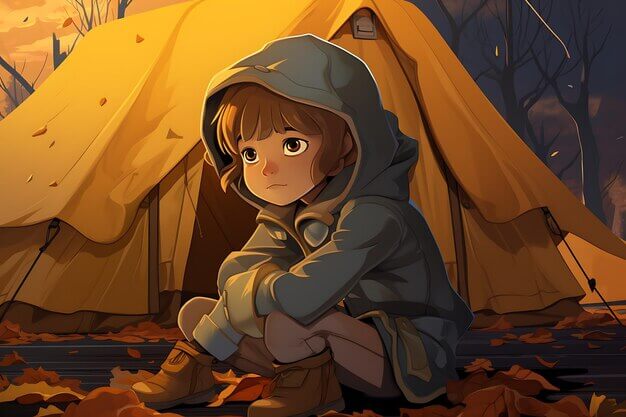 camping girl sitting cartoon character 1015293 86476 1