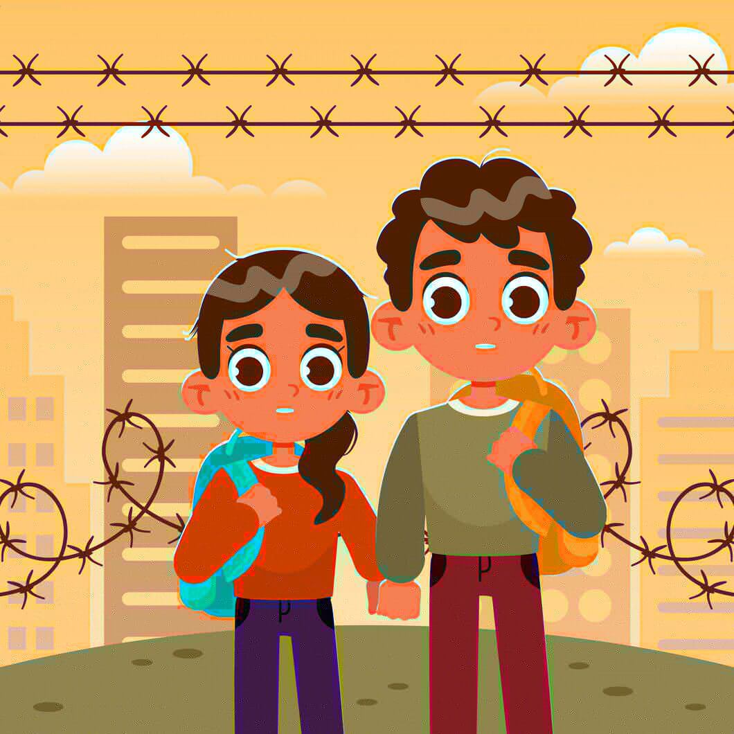 flat world refugee day illustration 23 2150403506